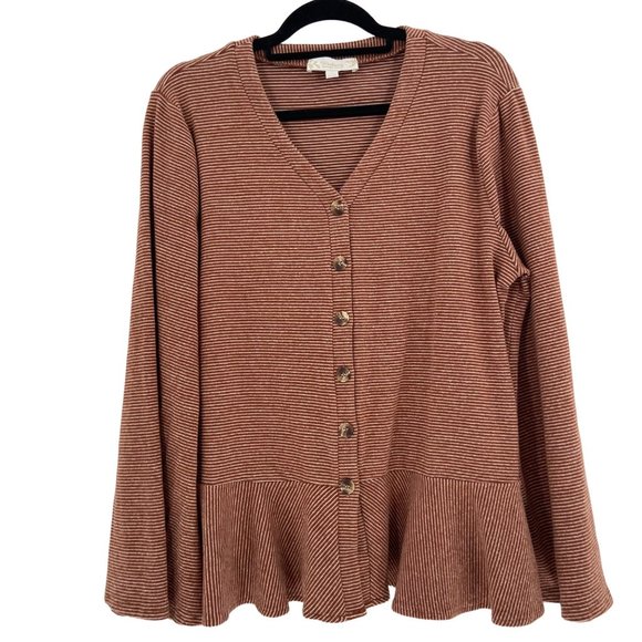 Suzanne Betro Rust Striped Button-Down Tunic - Picture 1 of 7